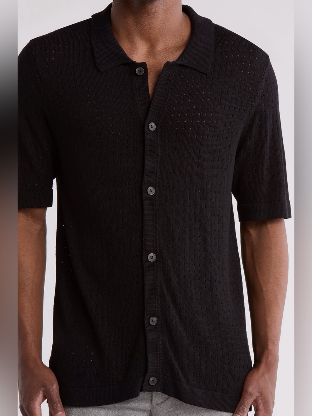Truth By Republic Men's Black Short-Sleeve Open Knit Button-Up Polo Size Small